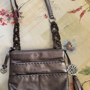 Brighton Metallic Bronze Crossbody Bag with Silver Charms. Matching wallet incl.
